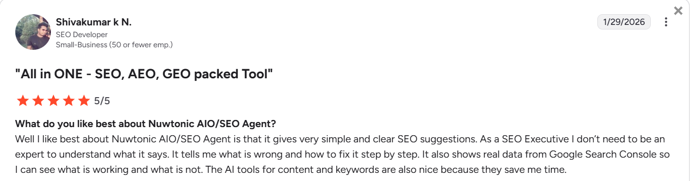 Testimonial from Shivakumar K N.