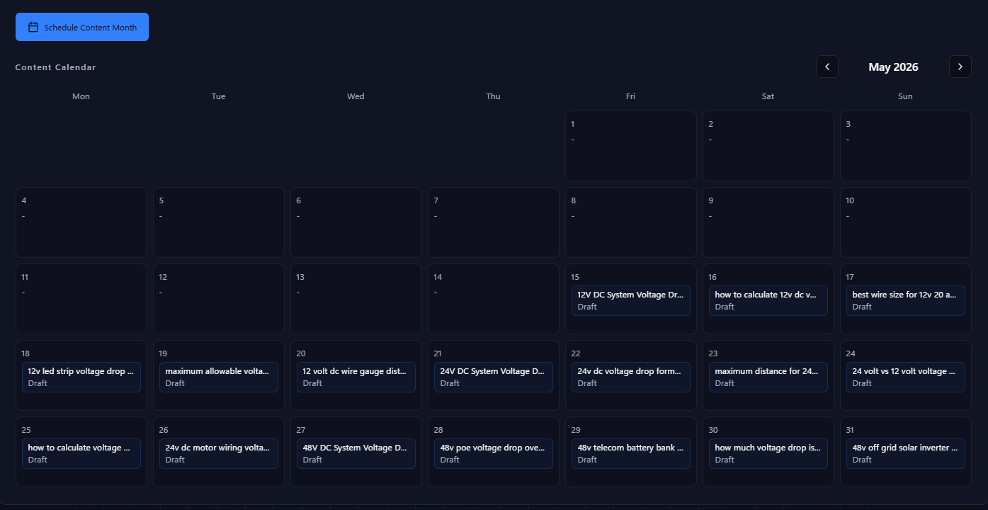 Unified content calendar with scheduled posts and month navigation