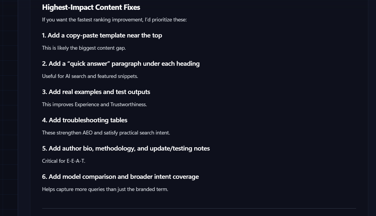 Content Fixes tab with live preview and Action replace or after anchors